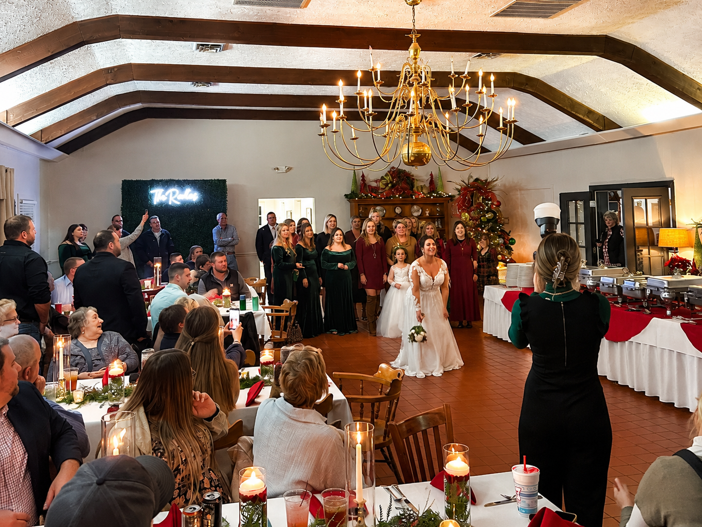 Bouquet toss at Princeton Country Club wedding reception