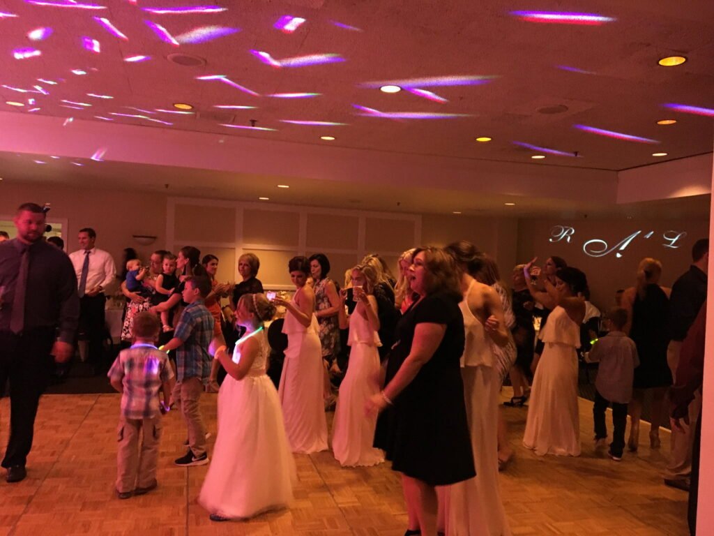 Monogram light on the dance floor at Evansville Country Club wedding