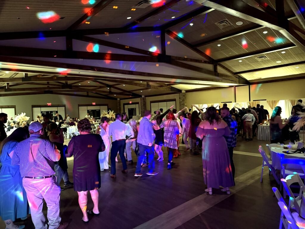 Dance floor lighting at a Friedman Park wedding reception in Evansville