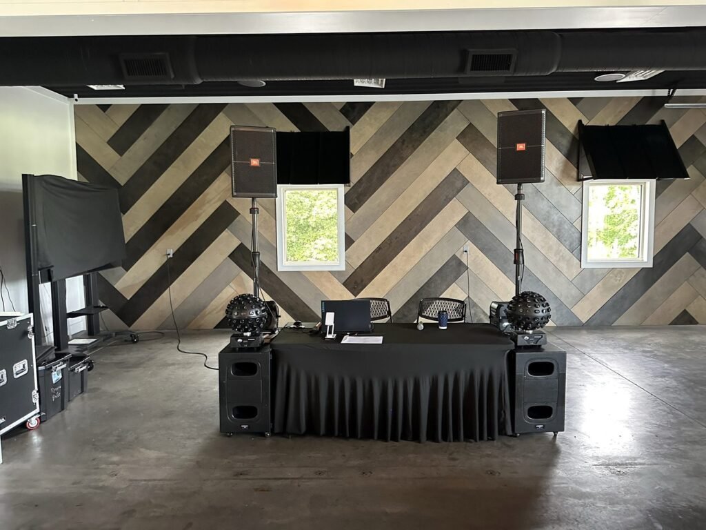 Madisonville Kentucky Wedding DJ 11 Indoor DJ setup for a wedding at Mahr Park in Madisonville KY