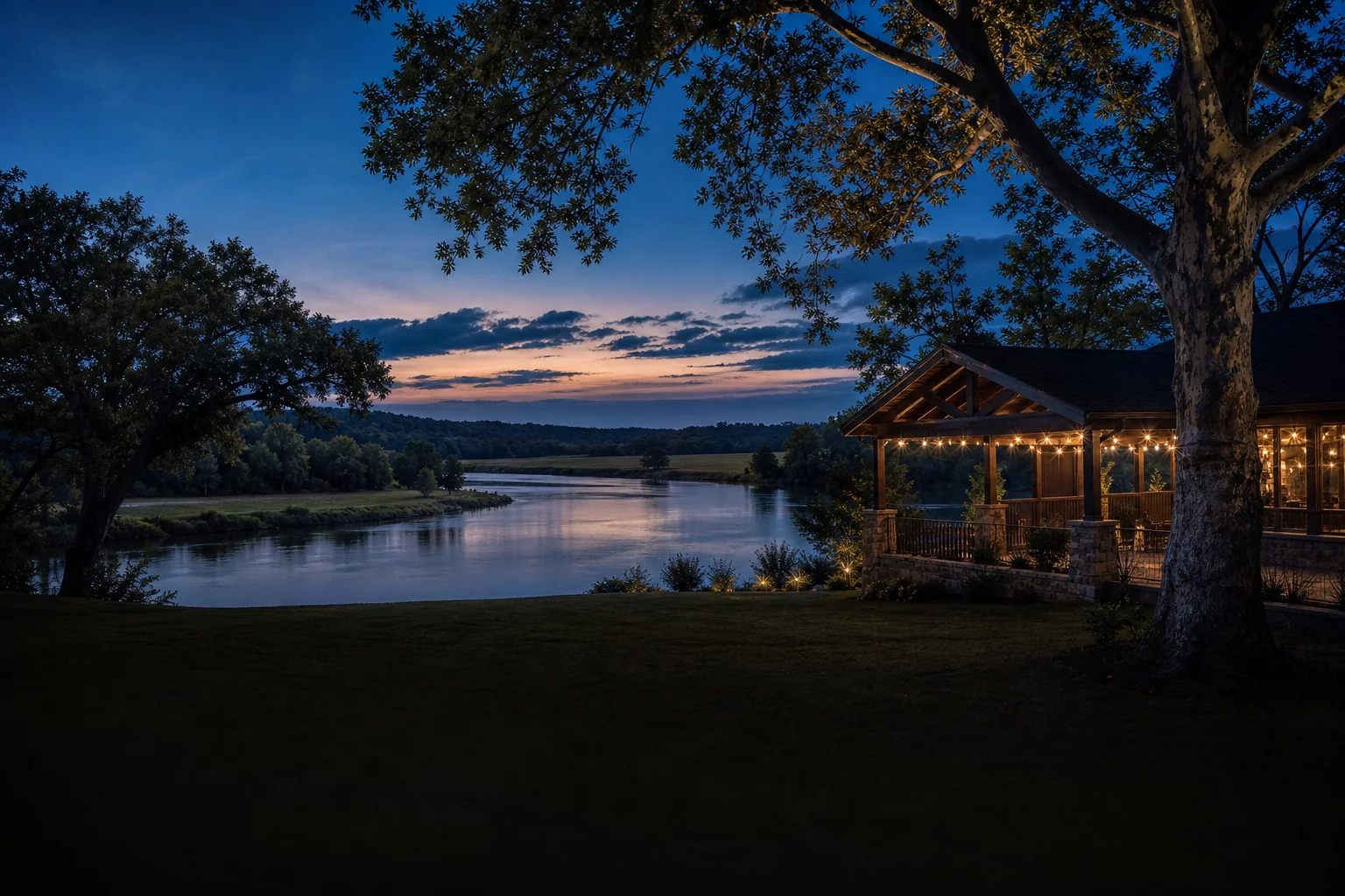 New Haven Illinois river country wedding atmosphere at twilight